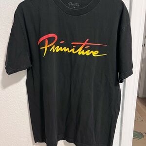 Primitive Black Tee with Vibrant Red and Yellow Script